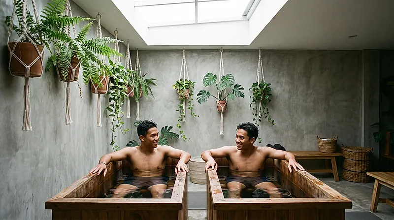 Dua plunge berdampingan di gym butik Kemang